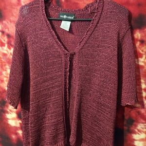 Vintage Sag Harbor Women's Burgundy Knit Crochet Cardigan